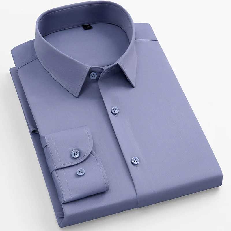 New wrinkle resistant mens shirt long sleeved dress suitable for slim fitting Camisa Social Business shirt white shirt blue S-4XL X250324