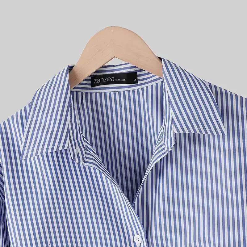 Women Striped Blouse Summer Elegant Shirts Casual Loose Long Sleeve Fashion Button Up Tunic Tops Blusas Femininas