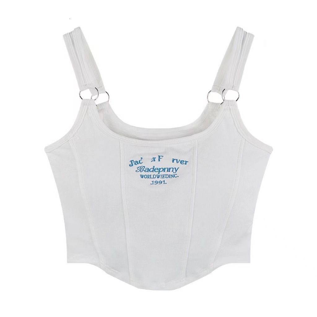 2025 New Pure Desire Designer Letter Embroidered Small Vest Women's Pure Cotton Spicy Girl Outdoor Slim Short Beach Infrared Top