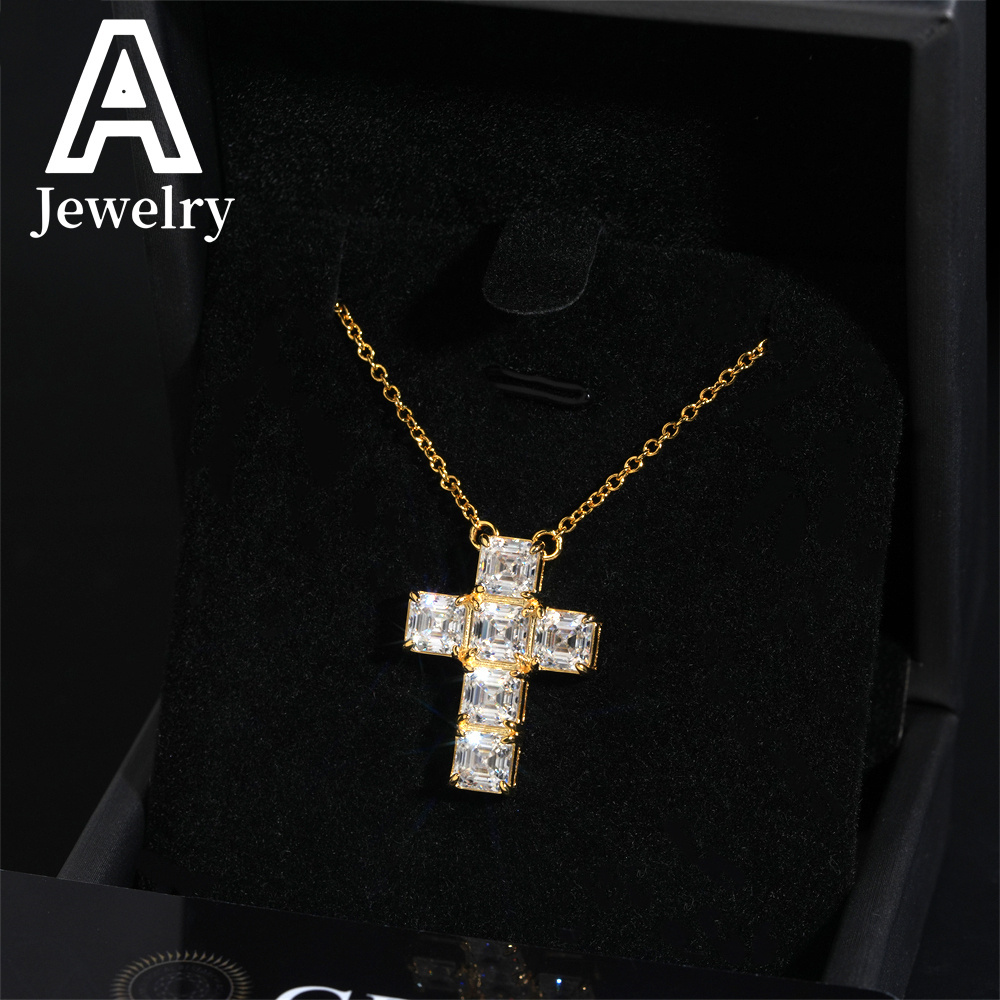 Pass diamond Fine Hip Hop Jewelry Iced Out Assher Cut Pendant 925 Silver VVS Moissanite Cross Pendant For Men Women