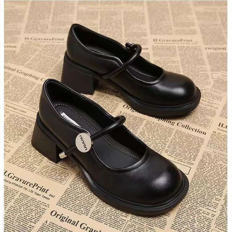 Famous Brand Ladies High Heel Sandals Women Pu Leather Ankle Buckle Mary Jane Woman Thick Heeled White Lolita Shoes