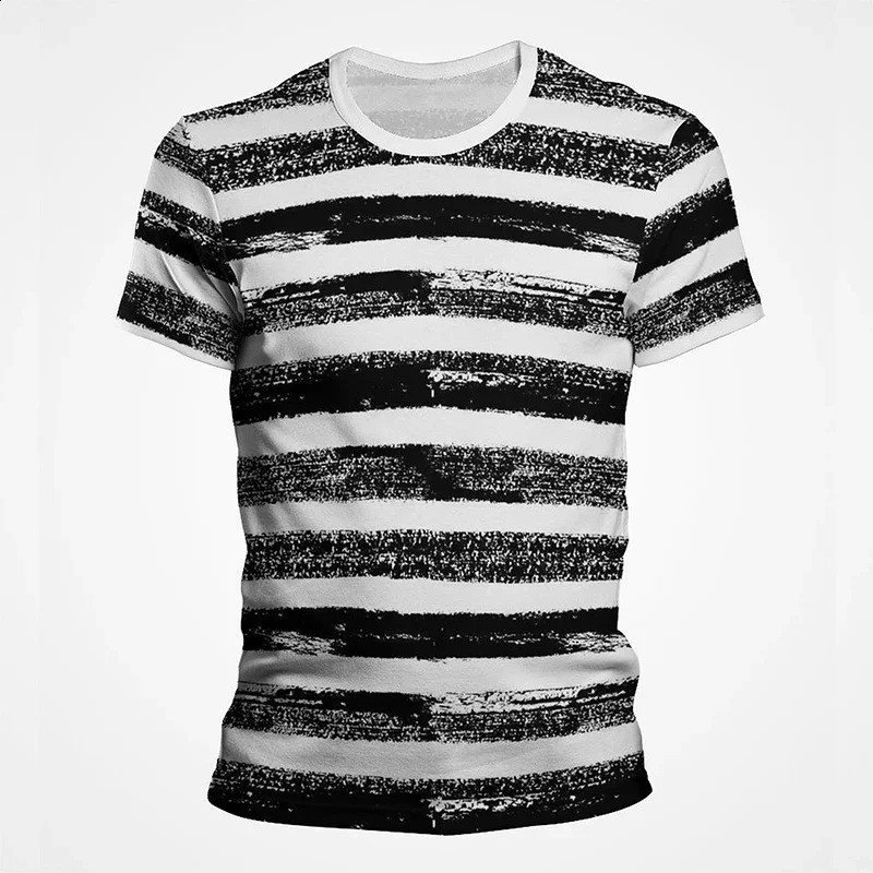 Simple Black White Color Stripe Line Printing T Shirt Summer Fashion Men Beach Tshirt Casual Sport Short Sleeve Tops Tee 250311