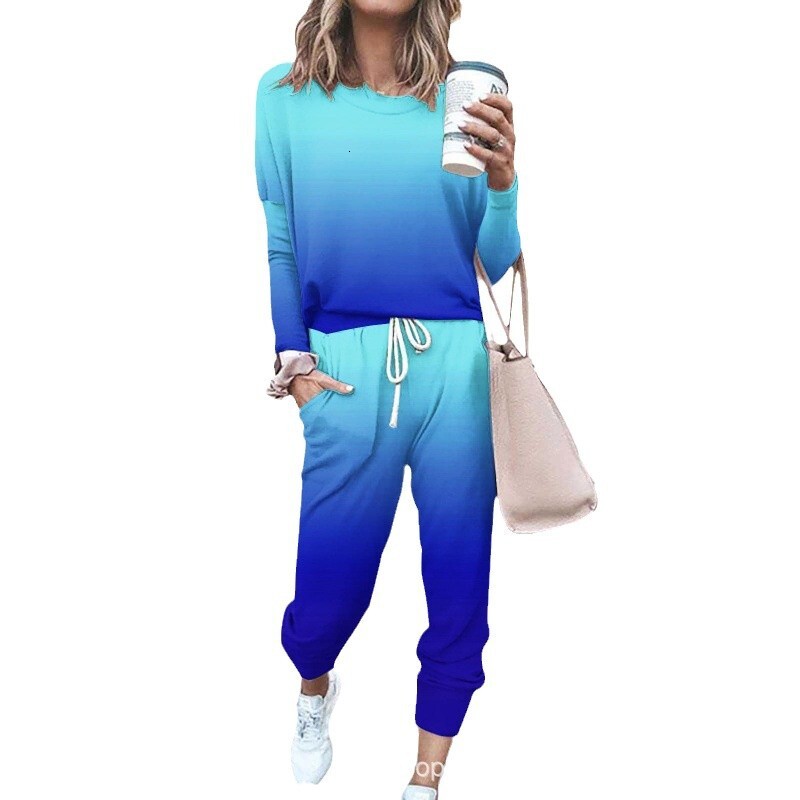 Gradient sweatshirt and pants set, casual long sleeved pullover, round neck sports suit