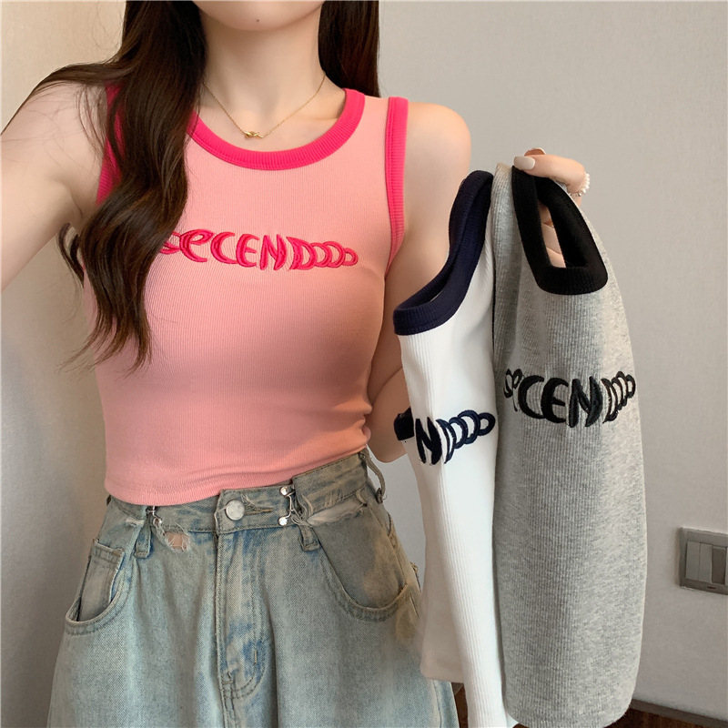 Suspended Vest For Women's Inner 2025 Summer Short Style With Exposed Navel Stylish And Slim Fitting Spicy Girl's Outer Wear Sleeveless Stud