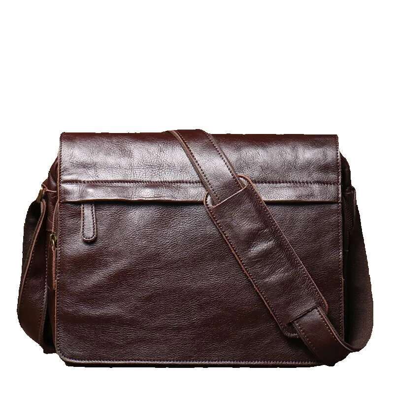 LUOKIR Classic Flap Messenger Casual Real Leather Shoulder Bag Men's Briefcase Crossbody Computer For 13 Inch Laptop