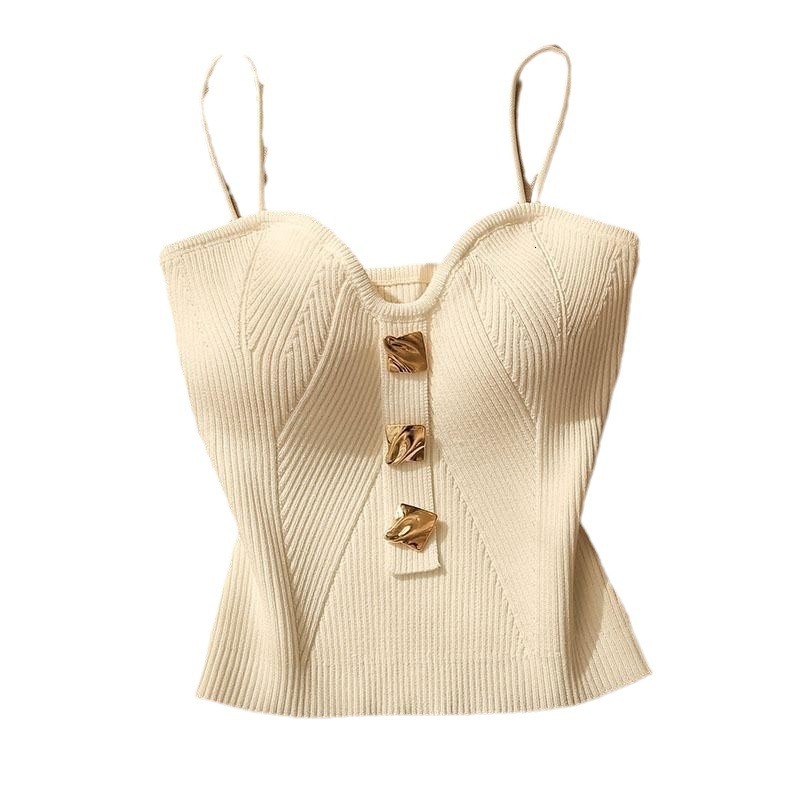 2025 Summer New Designer Women's Small Fragrant Knitted Strapless Vest Slim Fit Inner And Outer Sleeveless Back Beautiful Top