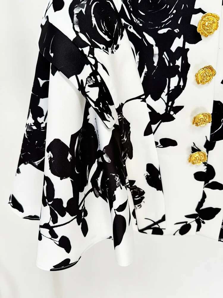 Newest Runway Designer Fashion Women's Metal Rose Buttons Printed Ral Mini Skirt