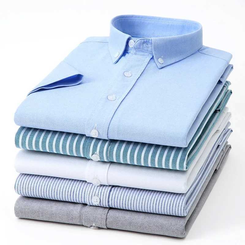 New summer pure cotton short sleeved mens solid color casual breathable loose Oxford shirt mens trendy clothing X250324