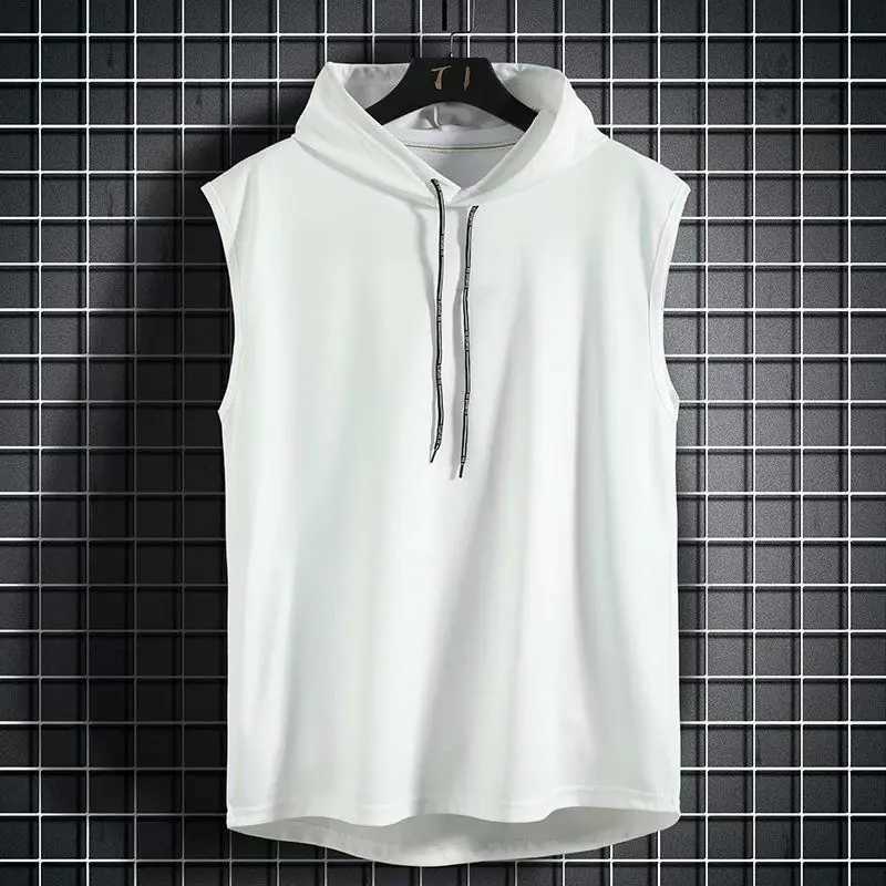 Mens hooded sleeveless summer fitness vest mens fashionable hip fashion fitness vest single sleeve sportswear mens clothing X250324
