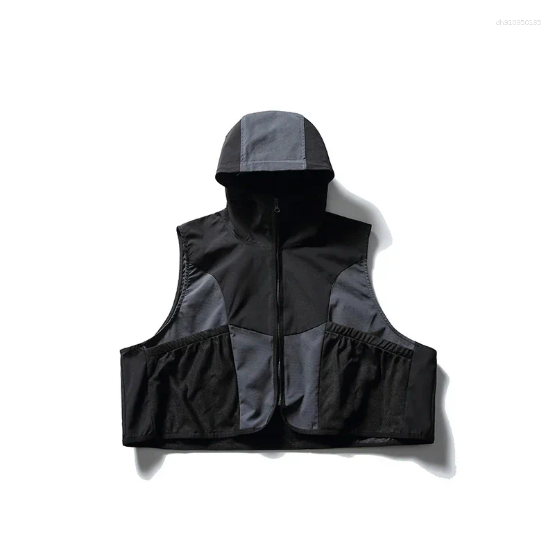 Men's Vests Women Outdoor Sport Fashion Men Loose Casual Hooded Cargo Vest Sleeveless Short Jacket Cityboy Streetwear Waistcoat Coat