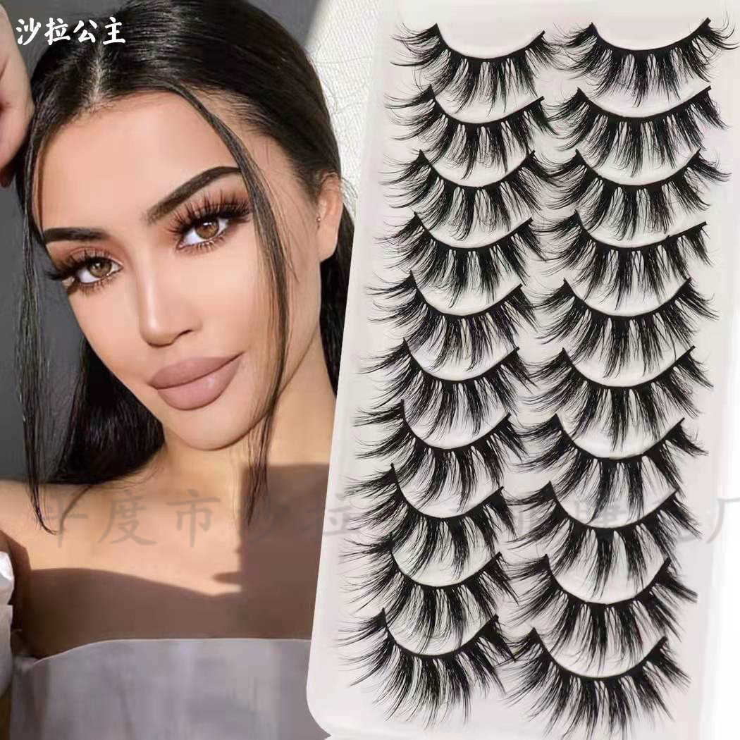 Ten pairs of fake eyelashes imitating mink thick three-dimensional multi-layer fourteen pairs of elongated eyelashes at the end of the eye W250324