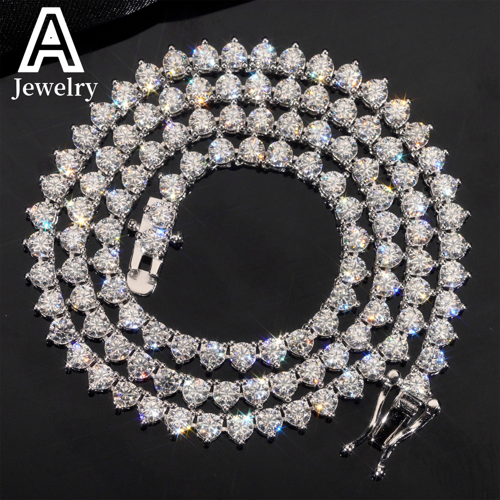 Stock Elegant Style Female 3 claws Prong Setting 925 Sterling Silver Hip Hop Jewelry Moissanite cluster Tennis Chain