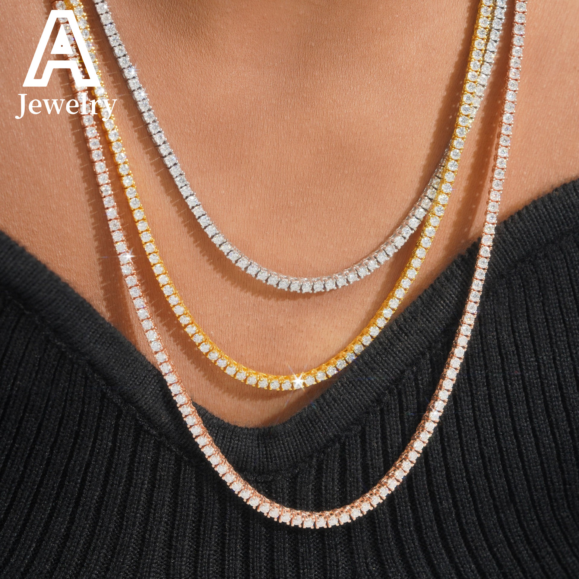 Pass Diamond Tester GRA Certificate 2MM Hip Hop Tennis Necklace Bracelet 925 Sterling Silver VVS Moissanite Tennis Chain