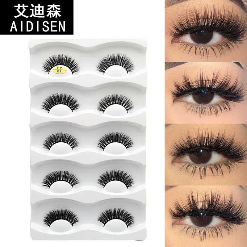 Thick and exaggerated five pairs of fake eyelashes with three-dimensional curling and multi-level little devil cartoon eyelashes W250324