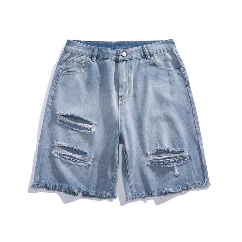 New Summer Straight Ripped Mens Baggy Jeans with Holes Korean Fashion Casual Loose Denim Shorts Male Streetwear Y2k Clothing T250603