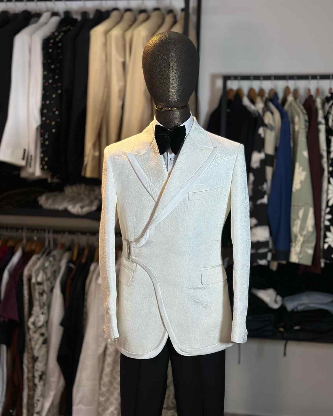 Simple Wedding Tuxedos Jacquard Drawstring Men Suit Peaked Lapel 1 Piece Set Jacket Party Groom Business Blazers Customized