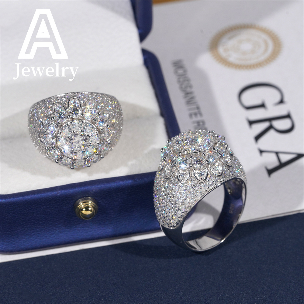 New Hip Hop Moissanite 925 Sterling Silver personality precision Mens street fashion ring Bestseller