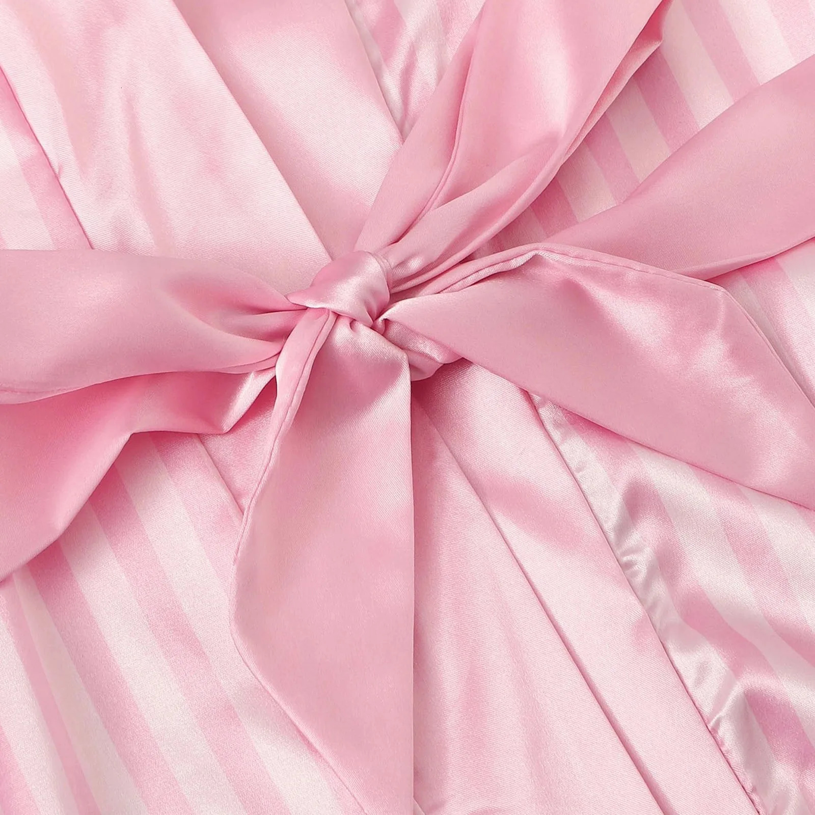Silk satin lace robe and sleepwear set for womens summer artificial silk sleepwear pink striped sleepwear Bathrobe sleepwear 250321