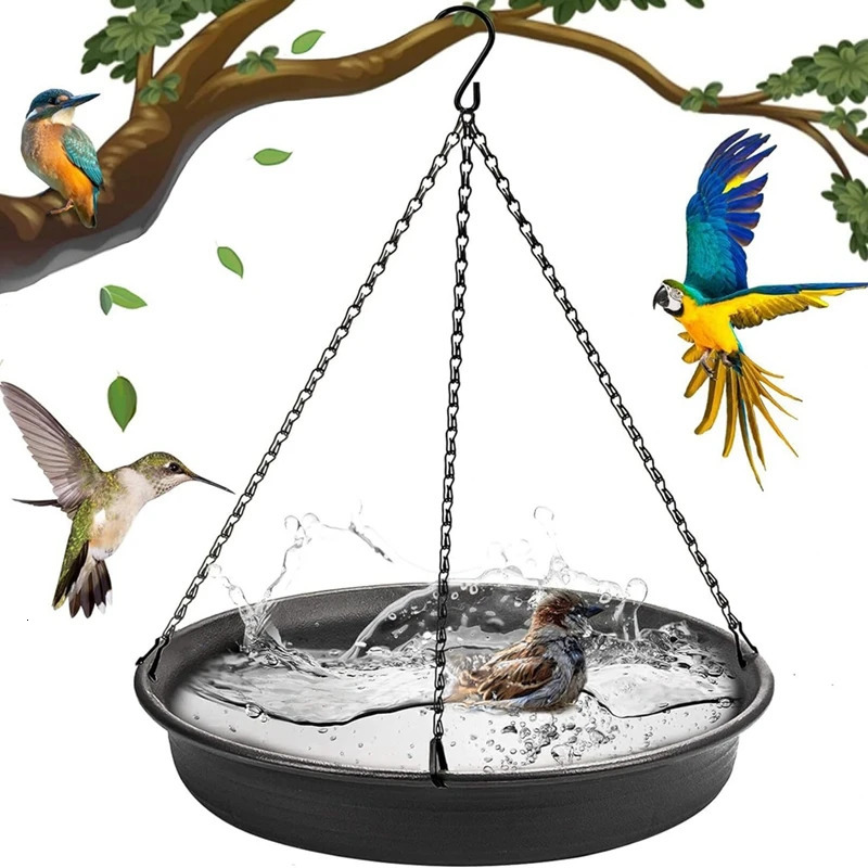 Hanging bird bathtub feeding tray platform feeder drinking bowl outdoor patio parrot tree decoration 250320
