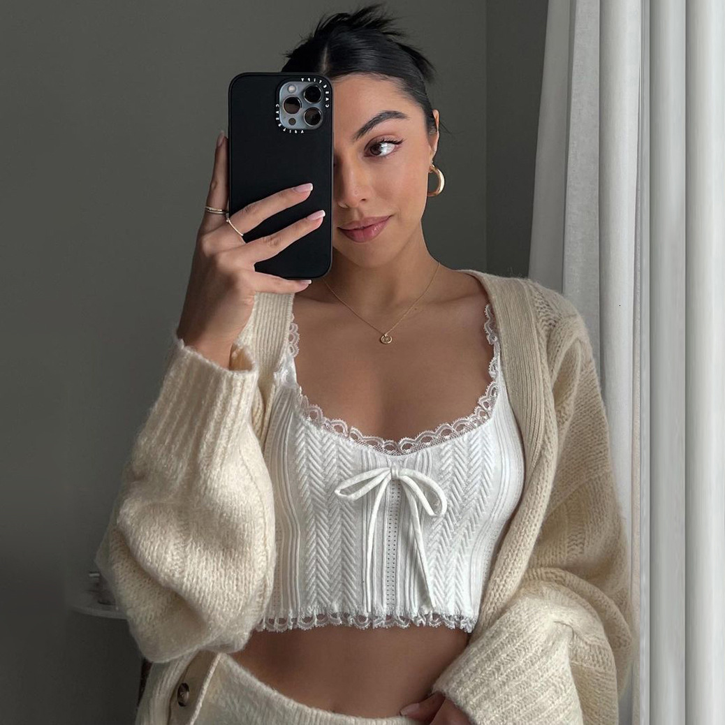 Ins Women's Summer Collection Lace Patchwork Small Vest Sexy And Slim Fit Ultra Short Style With Exposed Navel Strap