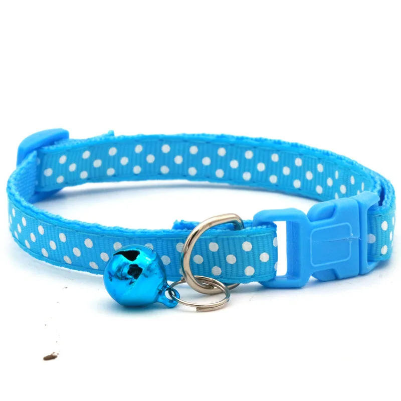 Adjustable Cute Wave Point Dog Kitten Cat Collar with Bell Polyester Buckle Collars for Small Dogs Kitten Accessories Supplies