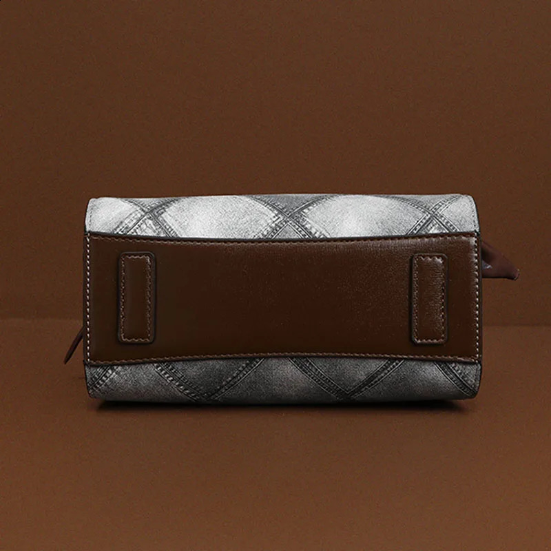 2024 Womens Elegant Grey Genuine Leather Bag Printed Cross Body Boston Handbag Pillow 250317