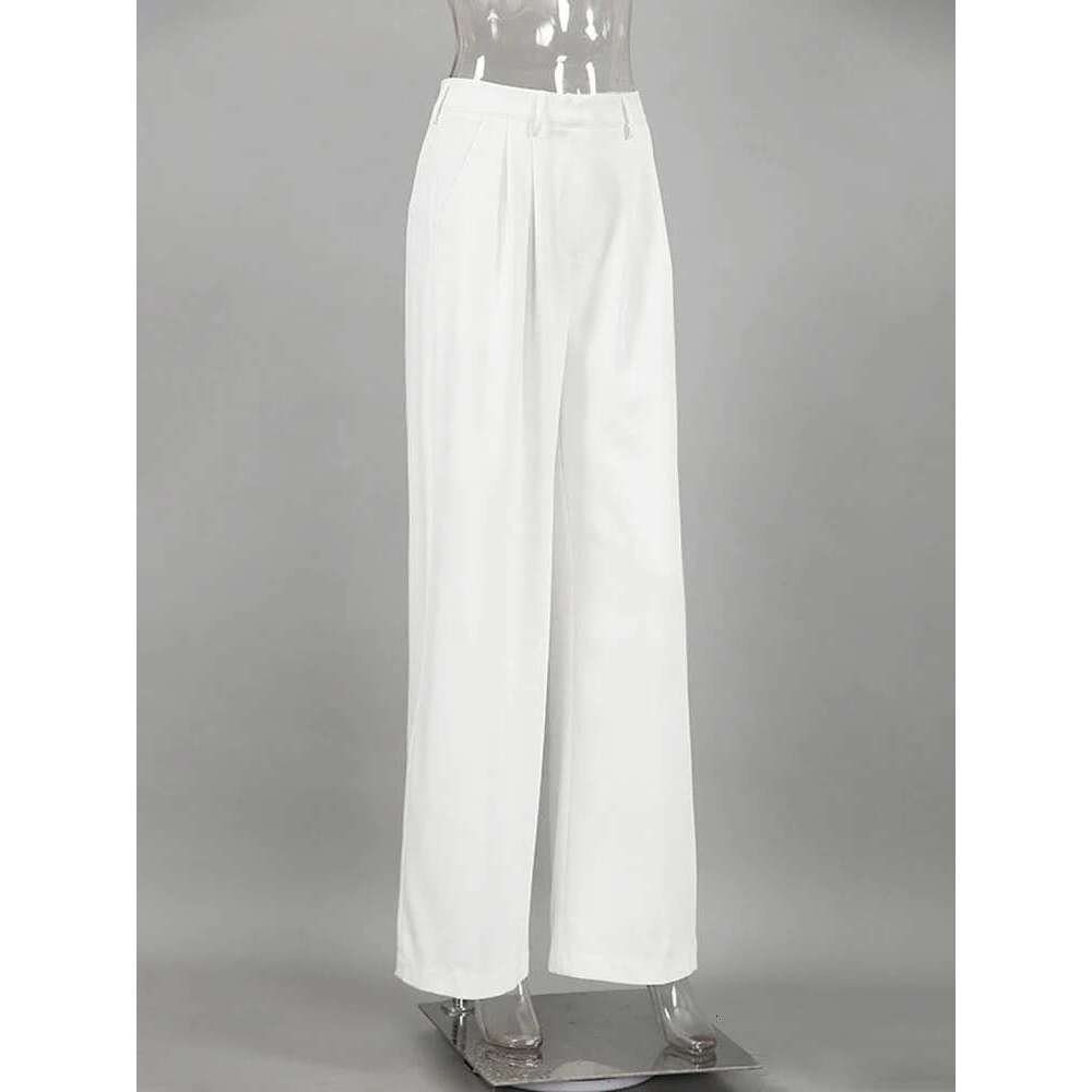 Tossy Fashion High Waist Pocket Women's Y2k Outfit White Patchwork Casual Wide Leg Trousers Autumn Loose Slim Female Pants