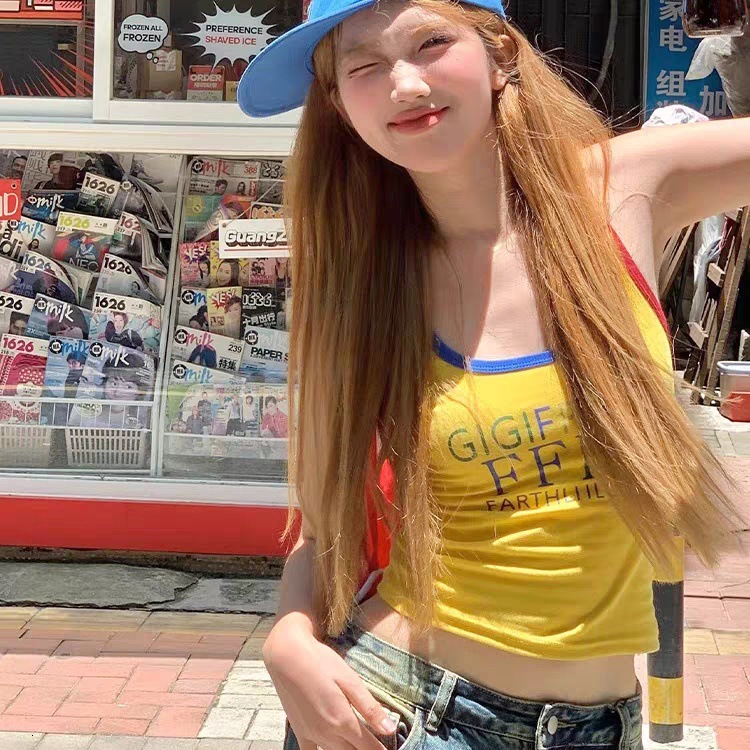 2025 New American Color Letter Printing Comparison Designer Women's Tank Top Breathable Spicy Slimming Short Version Both Interior And Exterior T