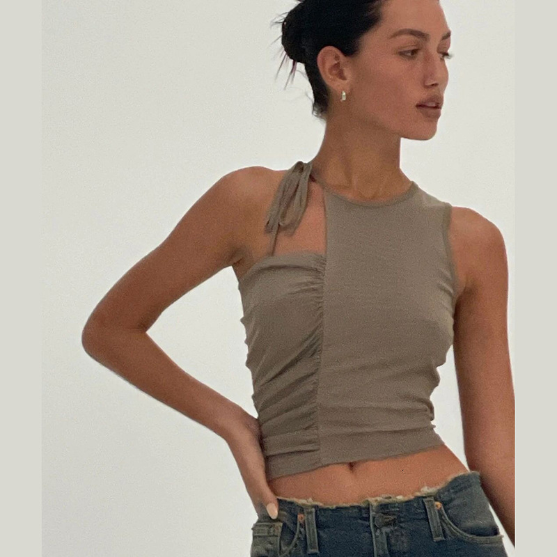 2025 Autumn Fashion Trend Women's Clothing New Designer Vest Slim Fit Spicy Girl Hanging Collar Outdoor Tie Irregular Small Vest