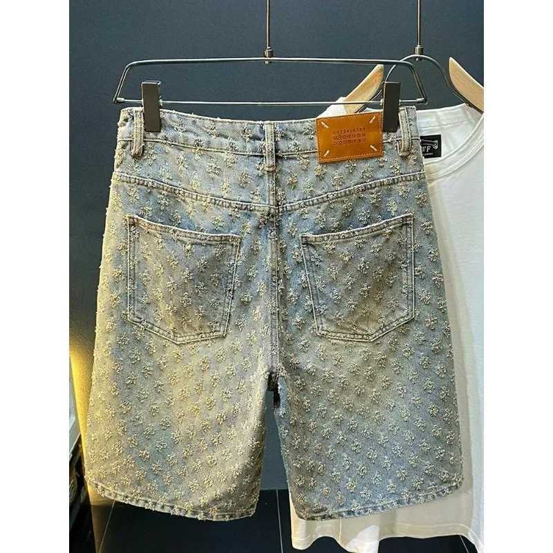 2024 Summer Black Laundry Denim Shorts Mens Jeans Shorts Designer Street Fashion Loose Straight Leg Mens Fifth Pair PantsT250324