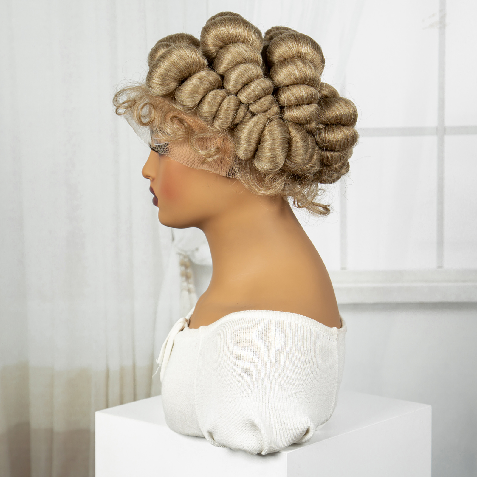 Honey Brown Color 6inch Transparent Full Lace Braided Wigs Short Cute Handmade Bantu Synthetic Braided Lace Wigs Knotless Braids Wig