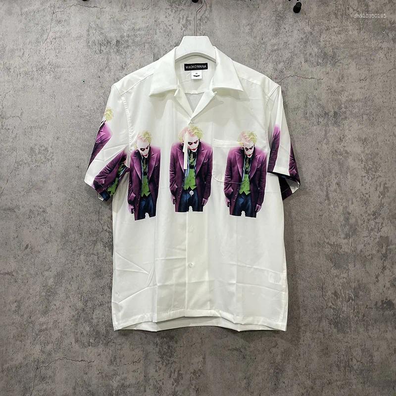 Mens Casual Shirts Pink Grey Blue 2025 Print Lapel Short Sleeve WACKO MARIA Shirt Men Woman Streetwear Fashion Summer Top