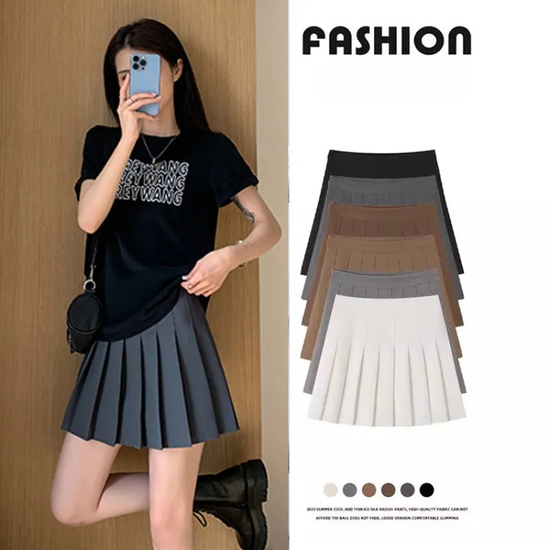 Summer high waisted pleated leather womens Saias retro sexy mini Faldas Harajuku casual Jupe streetwear clothes 250324