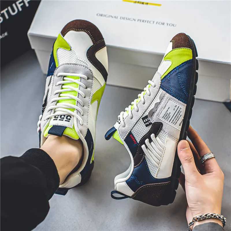 Mens shoes casual sports trend design personalized lace leather sports shoes comfortable and breathableXJ250324