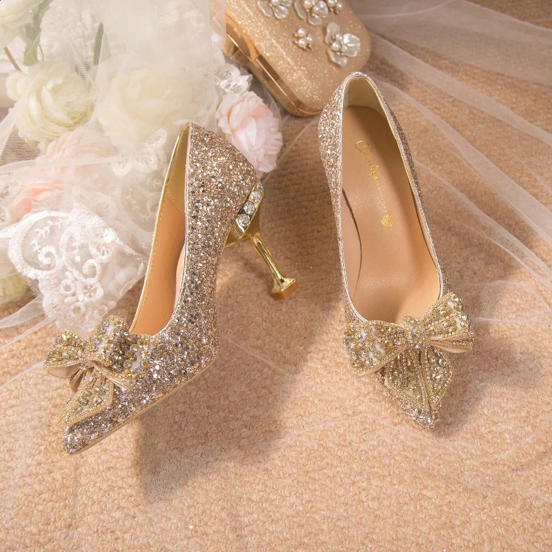 est Rhinestone High Heels Women Pumps Pointed Toe Woman Crystal Party Wedding Dress Shoes 250318