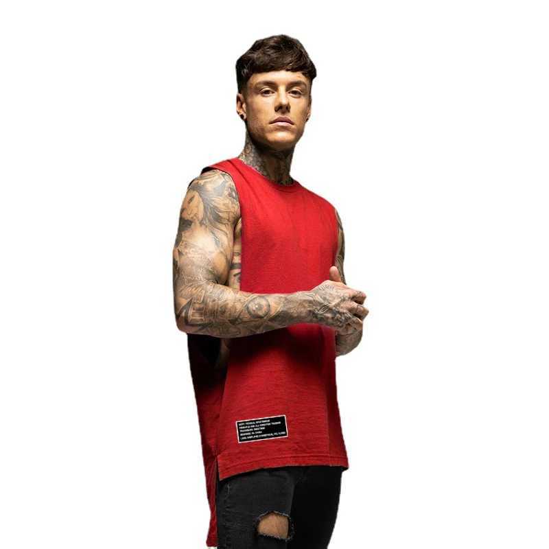 Mens fashion vest fitness exercise cotton sleeveless T-shirt summer casual clothing mens long sleeved single shoulder hip hop vest X250324