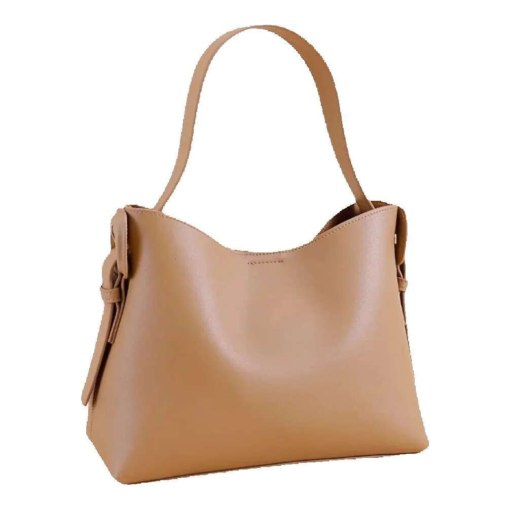 New Kakhi Color Selected High-Quality Cowhide Leather Women Handbag 2 Sizes Large Capacity Tote Adjustable Handle Shoulder Bag