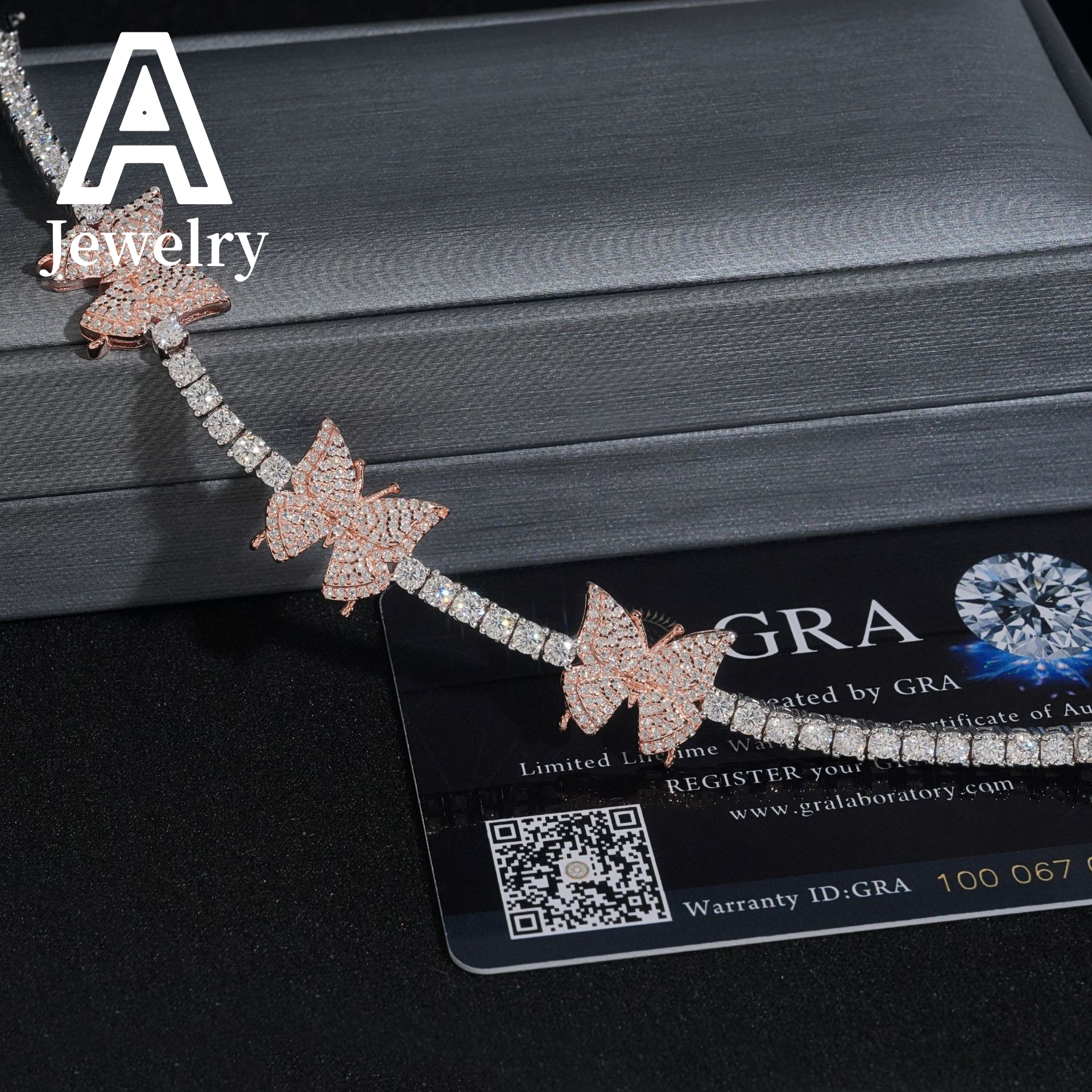 New Arrival Fashion Special Hip Hop Two Tone Rose Gold 925 Sterling Silver 3MM Moissanite Butterfly Tennis Bracelet