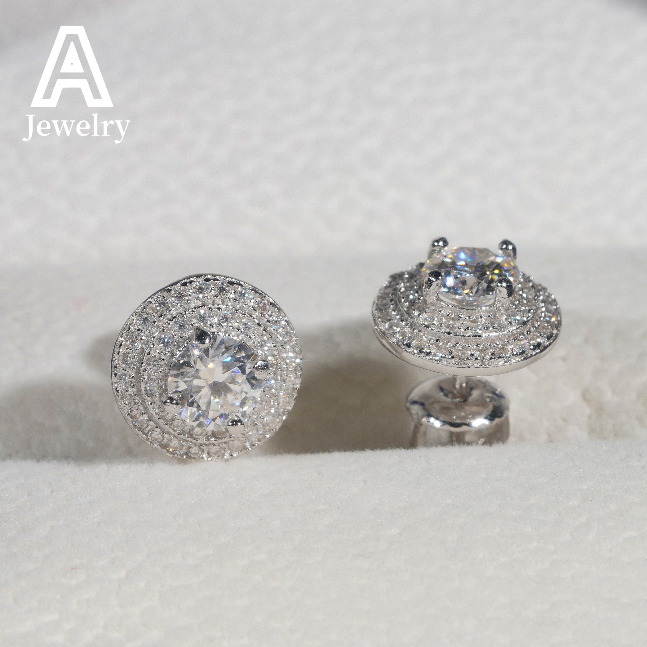 Ready to ship Jewelry Wholesale Round Circle ear studs 925 Rhodium Plating jewelry moissanite stud earring