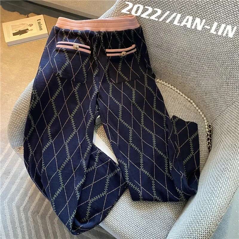 Women Knitted 2 Piece Sets Korean Single Breasted Knitwears Cropped Sweater Tops Outfit Casual High Waist Straight Pants Suit