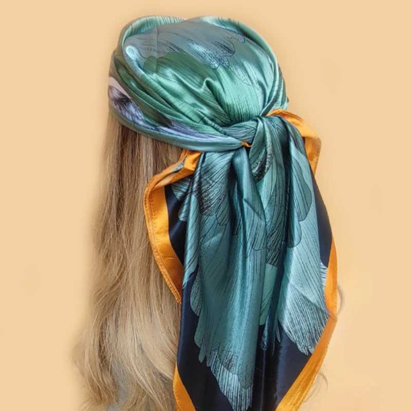 90X90CM Kerchief European and American Latte Silk Scarf New Luxury Four Seasons Bandan Popar Sunscreen Printed Square Shawl X250324