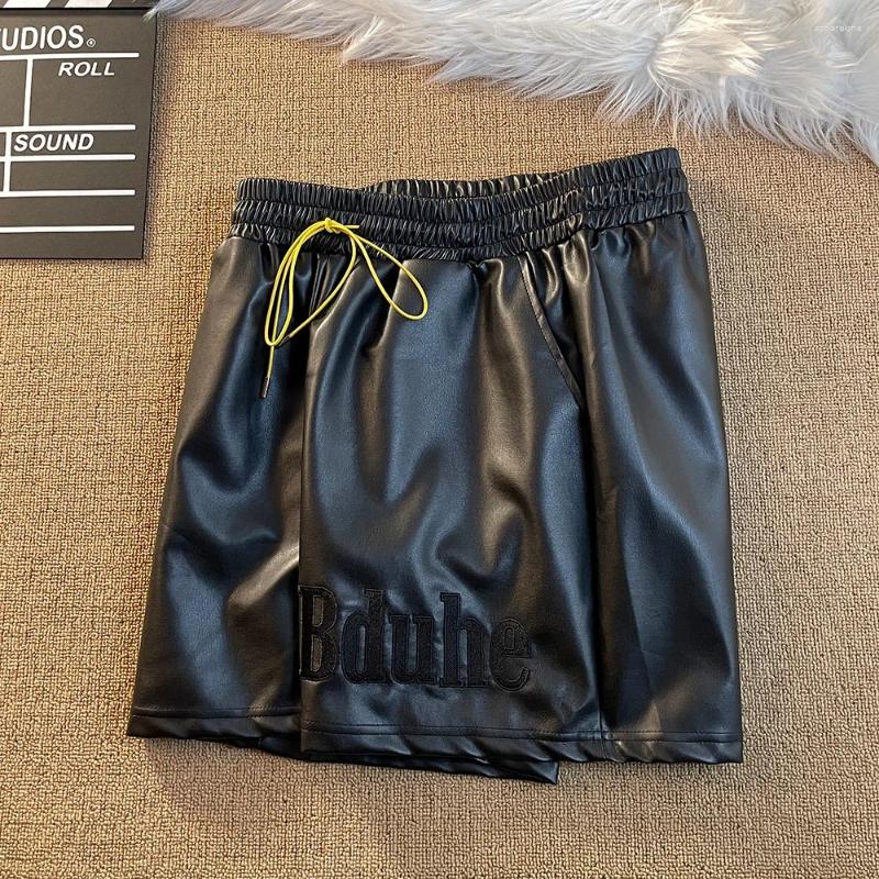 Men's Shorts Pu Leather Black Red Board Yellow Drawstring Beach Holiday Shortpant Men Women Embroidery Patch Letters Short Pants
