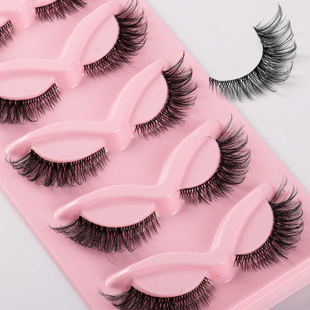 5 pairs of slanted flying fox false eyelashes naturally thick and curled simulating cat eye eyelashes W250324