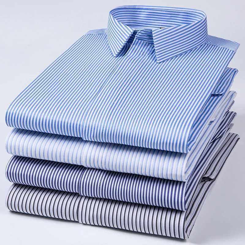 New high-quality wrinkle resistant mens shirt long sleeved mens slim fit dress Camisa Social Business shirt striped shirt 6XL 7XL X2503241
