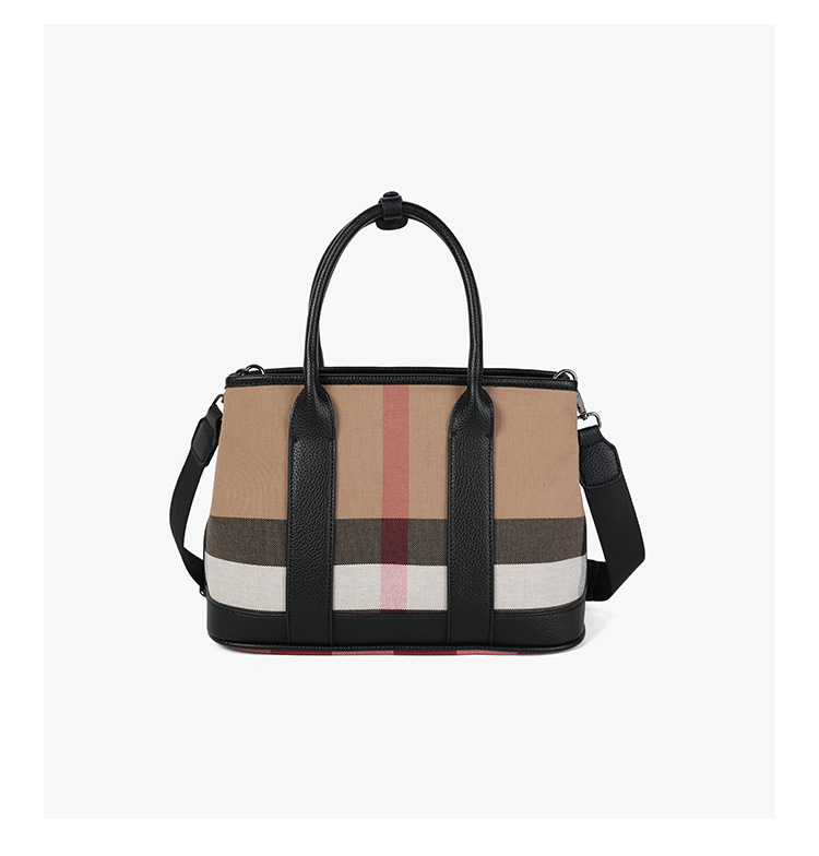 tote bag 2025 Retro canvas plaid bag for women Litchi grain handbag Large capacity. Versatile commuter bag Shoulder and crossbody bag
