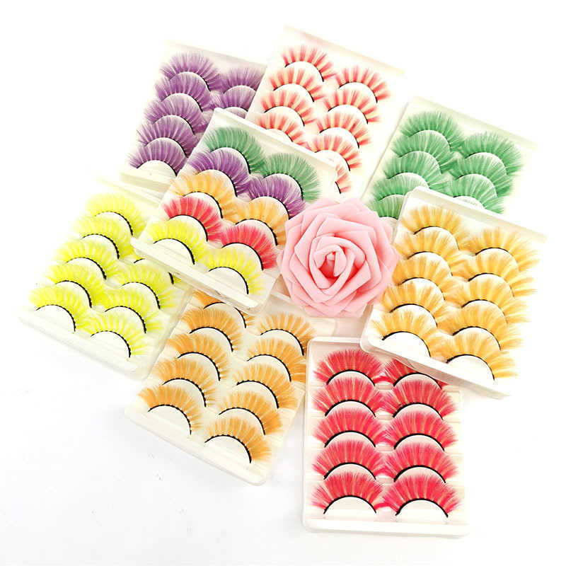 Colorful 5-Pair 3D Thick False Eyelash Stage Makeup Roll Up Messy Soft Eyelash W250324