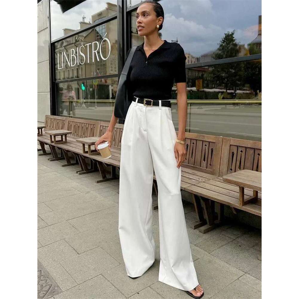 Tossy Fashion High Waist Pocket Women's Y2k Outfit White Patchwork Casual Wide Leg Trousers Autumn Loose Slim Female Pants