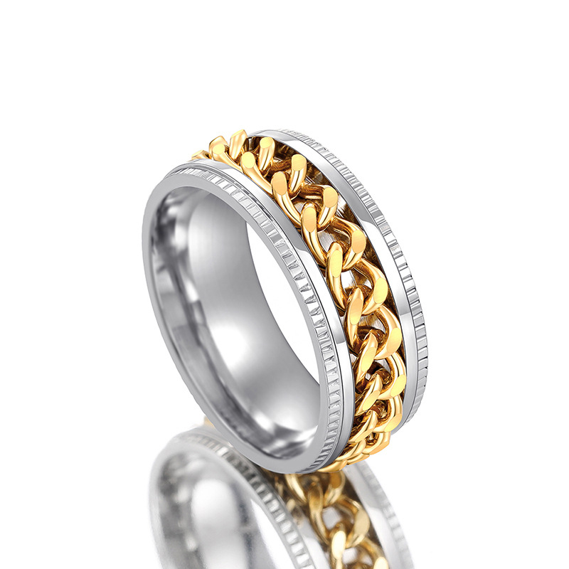Hip Hop ring classic designer jewelry Chain rotatable ring titanium steel alloy goldplated ring fashion accessories