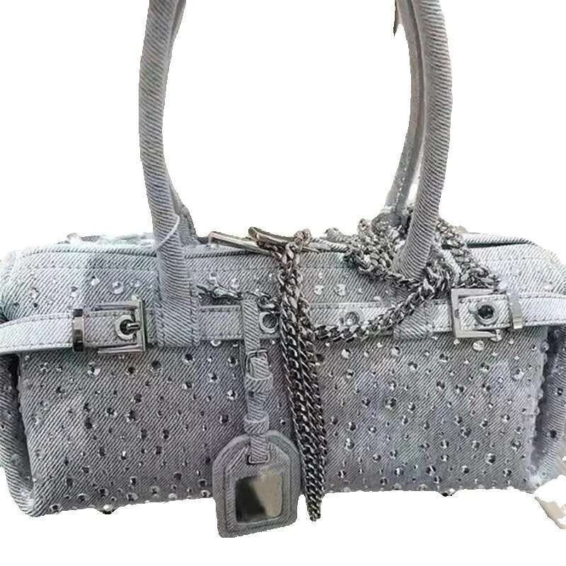 Dia Denim Brand Tote 2025 New Casual Versatile Long Belt Buckle Handbag Sier Chain High-End Korean Shoulder Bag