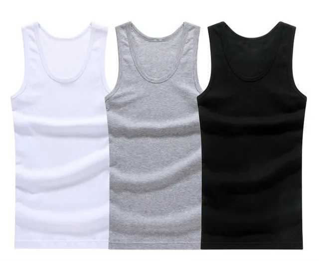 3 pieces/batch of cotton mens underwear sleeveless vest top solid muscle vest underwear O-neck gym clothing T-shirt mens vest 4XL X250324